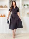Conjunto Feminino Saia Midi Social Soltinha e Cropped com Botão Manga Curta Conjunto Feminino Saia Midi Social Soltinha e Cropped com Botão Manga Curta