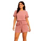 Conjunto Feminino Short e Blusa Básica com Sianinha Crepe Encorpado Cor:RosaTamanho:40