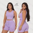 Conjunto feminino short e blusinha cropped nadador em malha canelada conforto e qualidade com excelente acabamento qualidade premium