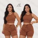 Conjunto feminino short e blusinha cropped nadador em malha canelada conforto e qualidade com excelente acabamento qualidade premium