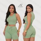 Conjunto feminino short e blusinha cropped nadador em malha canelada conforto e qualidade com excelente acabamento qualidade premium Conjunto feminino short e blusinha cropped nadador em malha canelada conforto e qualidade com excelente acabamento qualidade premium