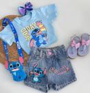 Conjunto feminino short jeans e cropped disney - menina
