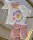 Conjunto feminino short rosa blusa estampada sol tamanho 4
