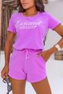 Conjunto feminino t-shirt limited edition + shorts alice off roxo