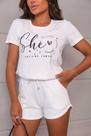 Conjunto feminino t-shirt she inspires + shorts alice off white
