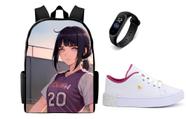 Conjunto Feminino Tenis casual Mais Mochila E Relogio Infantil Volta As Aulas