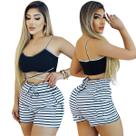 Conjunto Feminino Top com Alça e Short Ajustável Branco Listrado Conjunto Feminino Top com Alça e Short Ajustável Branco Listrado