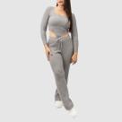 Conjunto Feminino Tricot Modal Inverno Cropped Manga Longa Bico Calça Wide Leg Lançamento Moda Gringa