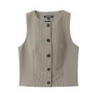 Conjunto Feminino Xadrez De Duas Peças: Blusa Regata Gola O Sem Mangas E Calça Reta - Traje Casual