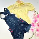 Conjunto Femino Jardineira Jeans E Blusa Manga Princesa