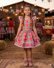Conjunto Festa Junina Infantil Menina Cropped Saia Xadrez Rosa