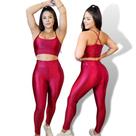 Conjunto Fitness Feminino 3D Tecido Brilhoso Top + Legging