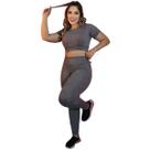 Conjunto Fitness Feminino Calça Legging e Cropped Academia