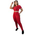 Conjunto Fitness Feminino Calça Legging e Cropped Academia