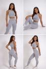 Conjunto Fitness Feminino Cinza Cintura Alta -