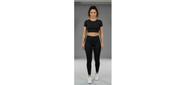 Conjunto Fitness Feminino Preto Legging + Cropped para Academia e Treino