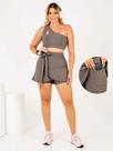 Conjunto Fitness Feminino Short Saia Com Bolso + Top Cropped Moda Evangélica Academia Beach Tennis Suplex The Start