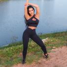 Conjunto Fitness Preto Poliamida Cropped e Calça Empina Bumbum