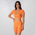 Conjunto Fitness Short Cropped Canelado Laranja Alma Genius Conjunto Fitness Short Cropped Canelado Laranja Alma Genius