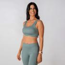 Conjunto Fitness Short E Top Alça Canelado Cinza Alma Genius
