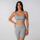 Conjunto Fitness Short Top Alça Regulavel Cinza Alma Genius