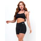 Conjunto Fitness Top Alça e Short Legging Blackout Cós Alto Feminino Liso Básico Academia