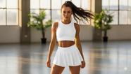 Conjunto fitness top croppd e short saia
