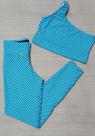 Conjunto fitnnes na cor azul estampado com bolinhas pretas top trançado TAM p