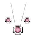 Conjunto flor cravejada com pedra turmalina rosa fusion banhado a ródio