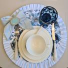 Conjunto Floral Azul Dupla Face 06 Lugares