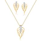 Conjunto Folha Com Pedras De Zircônias Folheado A Ouro 18k