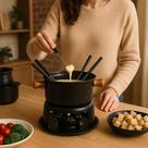 Conjunto Fondue Queijo Chocolate Carne Panela Aquecedora Garfos Pretos Kit Completo Jantar Romântico