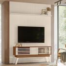 Conjunto Frizz Painel c/ Rack e rodízios New Premium Naturale/Off-White