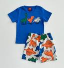 Conjunto G/3 Kyly Camiseta Azul Dinossauros em Relevo e Bermuda Moletom