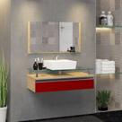 Conjunto Gabinete Banheiro 60cm Ametista Vermelho Freijo/Vinho