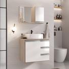 Conjunto gabinete banheiro completo prisma 60cm madeirado/branco