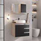 Conjunto Gabinete Banheiro Completo Prisma 60cm - Madeirado/Preto