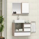 Conjunto Gabinete Banheiro POLO 60cm Madeirado/Branco - Gabinete + Cuba + Espelheira + Tampo Vidro