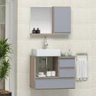 Conjunto Gabinete Banheiro POLO 60cm Madeirado/Cinza - Gabinete + Cuba + Espelheira + Tampo Vidro