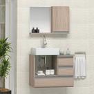 Conjunto Gabinete Banheiro POLO 60cm Madeirado Inteiro - Gabinete + Cuba + Espelheira + Tampo Vidro