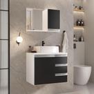 Conjunto Gabinete Banheiro Prisma 60cm - Gabinete + Cuba + Espelheira Branco Preto