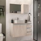 Conjunto Gabinete Banheiro Prisma 80cm Gabinete + Cuba + Espelheira Com Vidro Madeirado Inteiro