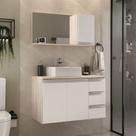 Conjunto Gabinete Banheiro Prisma 80cm Gabinete + Cuba + Espelheira Madeirado Branco