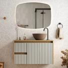 Conjunto Gabinete Banheiro Ripado Espelho e Cuba Suspenso