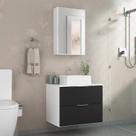 Conjunto Gabinete Banheiro RUBI 60cm - Gabinete + Cuba + Espelheira - Branco/Preto