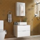 Conjunto Gabinete Banheiro RUBI 60cm - Gabinete + Cuba + Espelheira - Madeirado/Branco