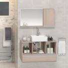 Conjunto Gabinete Banheiro VENUS 80cm Madeirado Inteiro - Gabinete + Cuba + Espelheira + Tampo Vidro