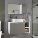 Conjunto Gabinete Banheiro Virtus 80cm Gabinete + Cuba + Espelheira Branco Cinza Conjunto Gabinete Banheiro Virtus 80cm Gabinete + Cuba + Espelheira Branco Cinza