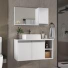 Conjunto Gabinete Banheiro Virtus 80cm - Gabinete + Cuba + Espelheira Branco Inteiro