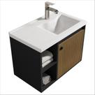 Conjunto Gabinete com Espelheira e Cuba para Banheiro 60cm Adonis Preto Ripado Ofertamo